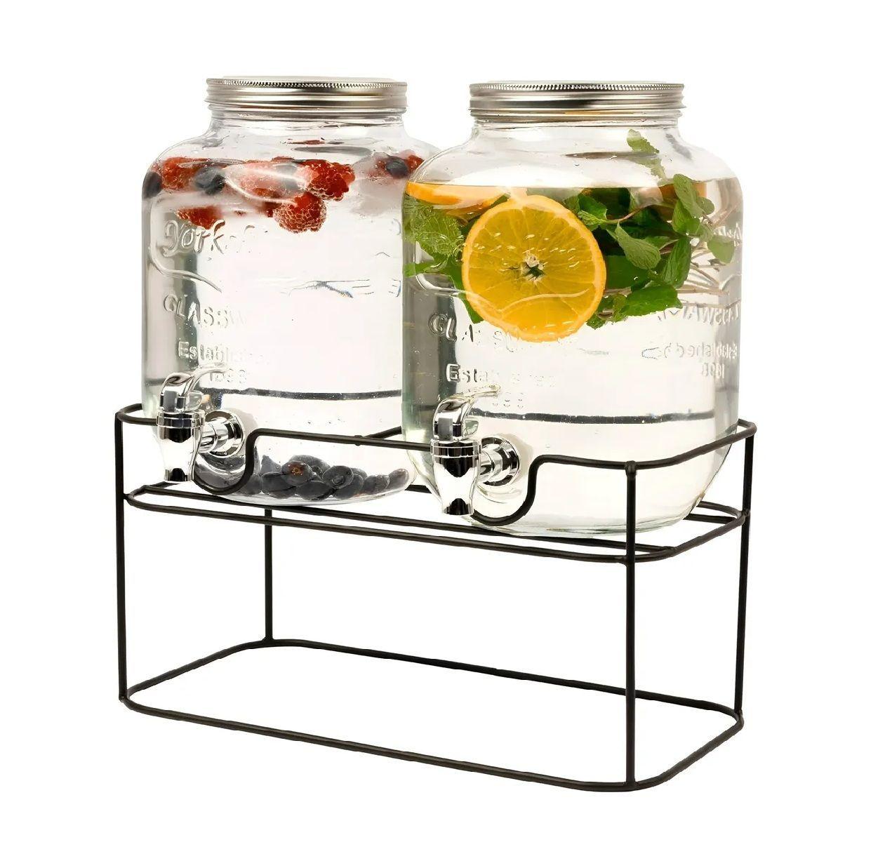 Dispensador De Bebidas Jarro De Vidrio Doble Para Jugos 4l-7