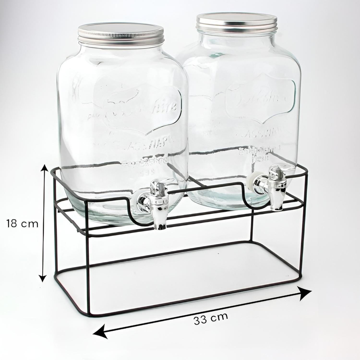 Dispensador De Bebidas Jarro De Vidrio Doble Para Jugos 4l-2