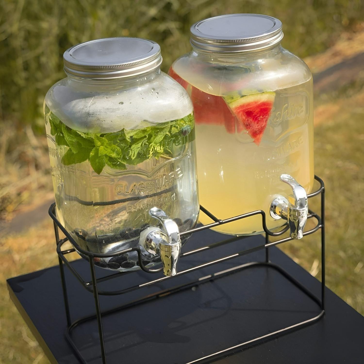 Dispensador De Bebidas Jarro De Vidrio Doble Para Jugos 4l-3