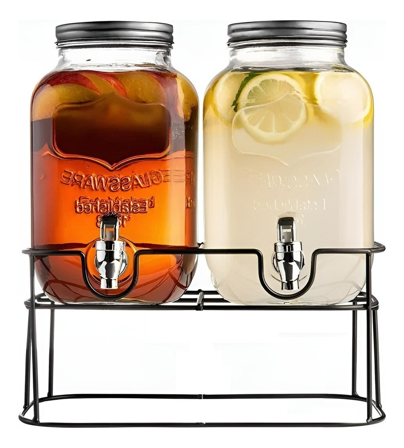 Dispensador De Bebidas Jarro De Vidrio Doble Para Jugos 4l-5