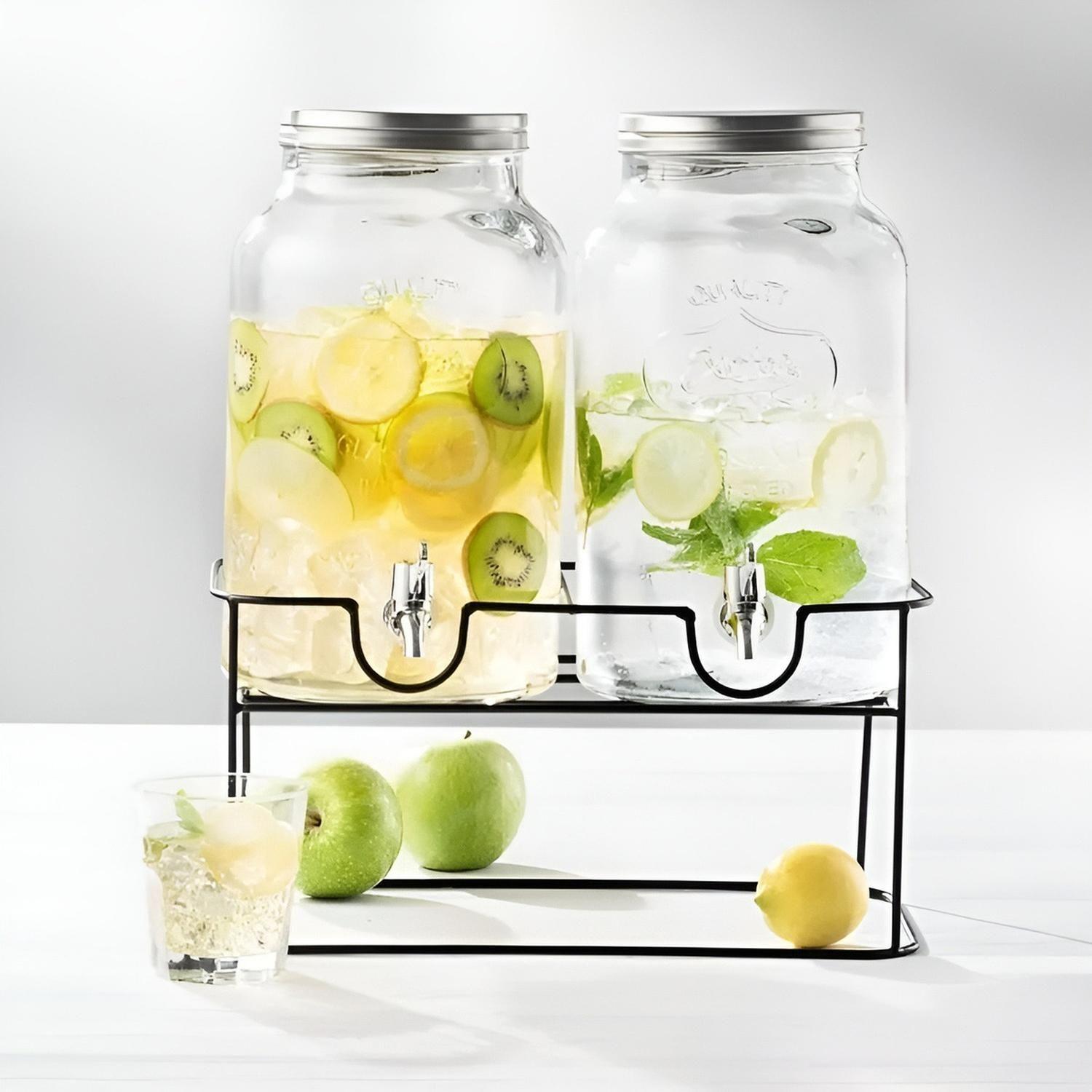 Dispensador De Bebidas Jarro De Vidrio Doble Para Jugos 4l-7