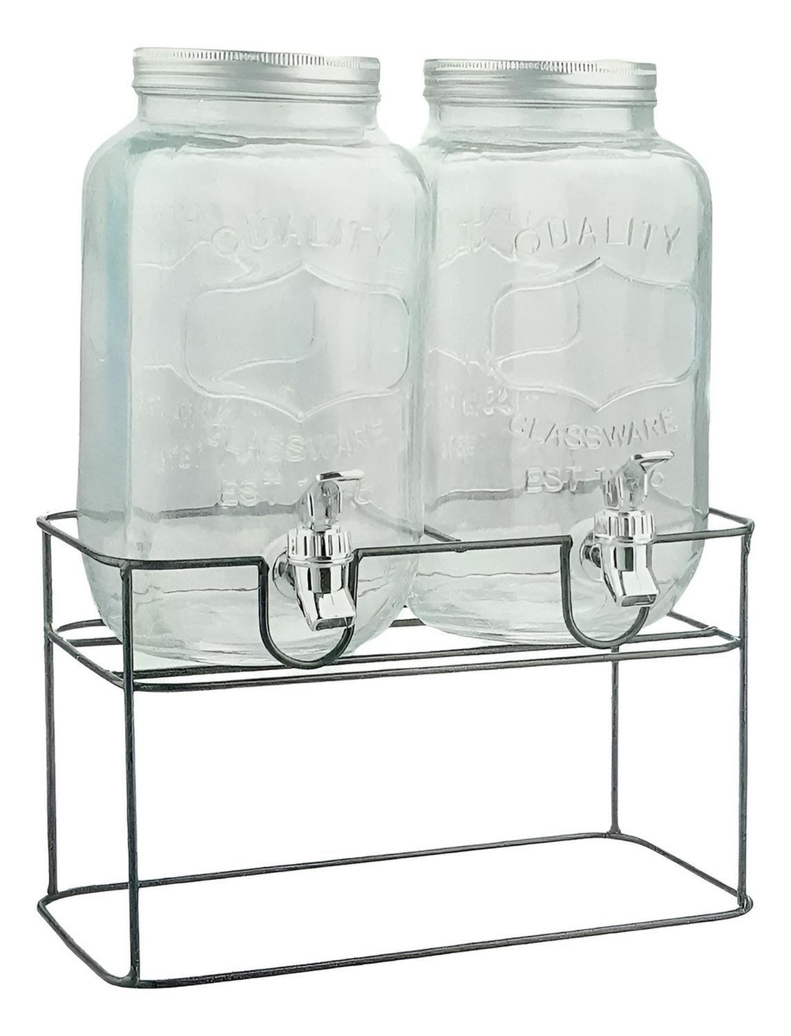 Dispensador De Bebidas Jarro De Vidrio Doble Para Jugos 4l-8