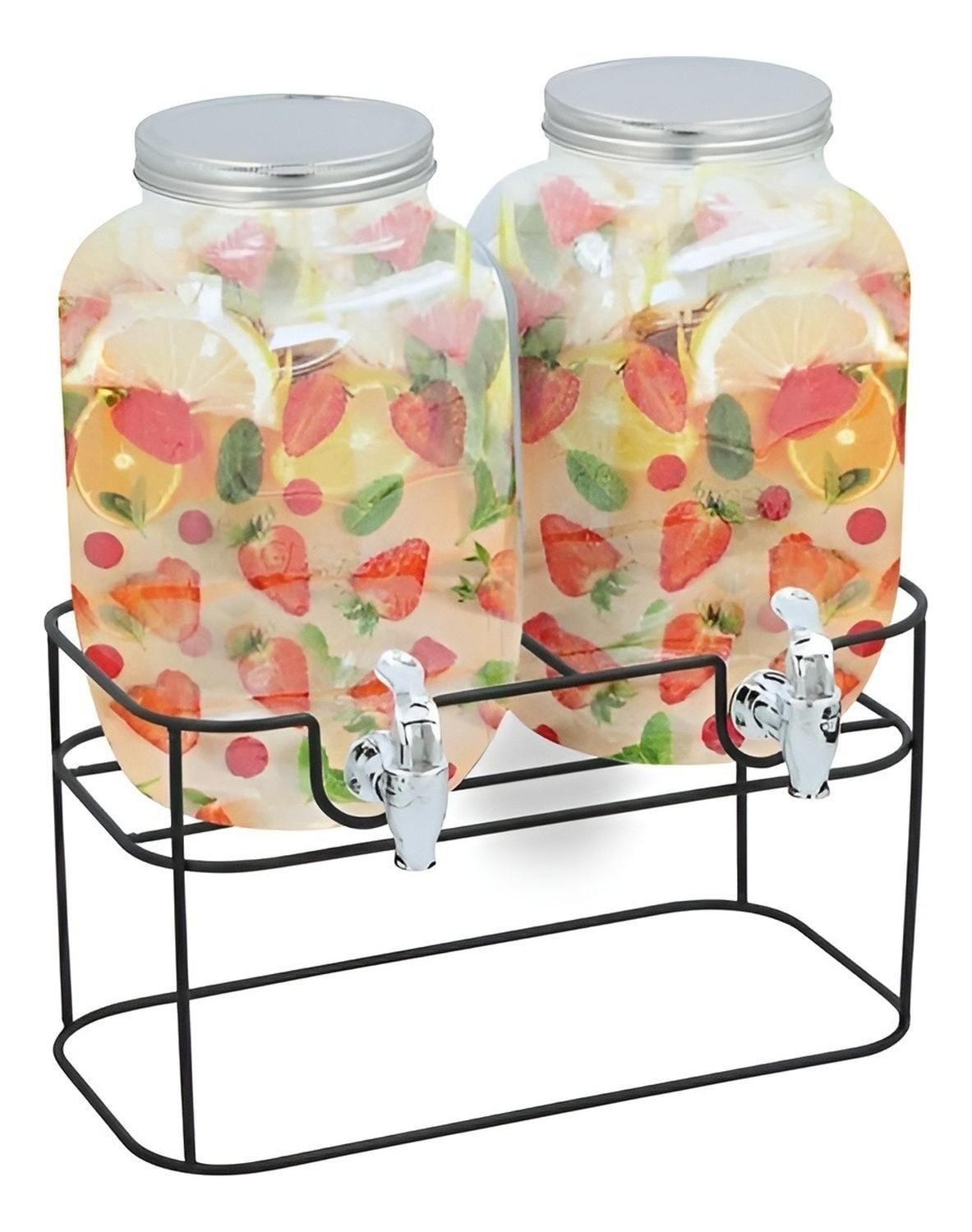 Dispensador De Bebidas Jarro De Vidrio Doble Para Jugos 4l-9