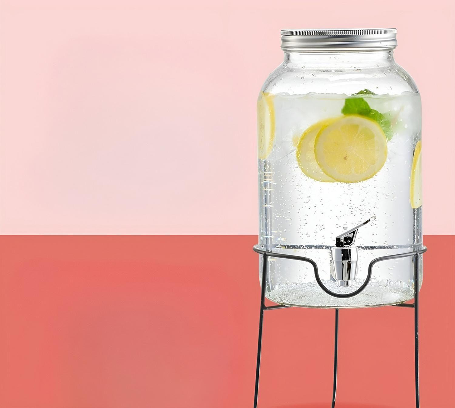 Jarro De Vidrio Dispensador De Bebidas Con Atril Jarros 4l-4