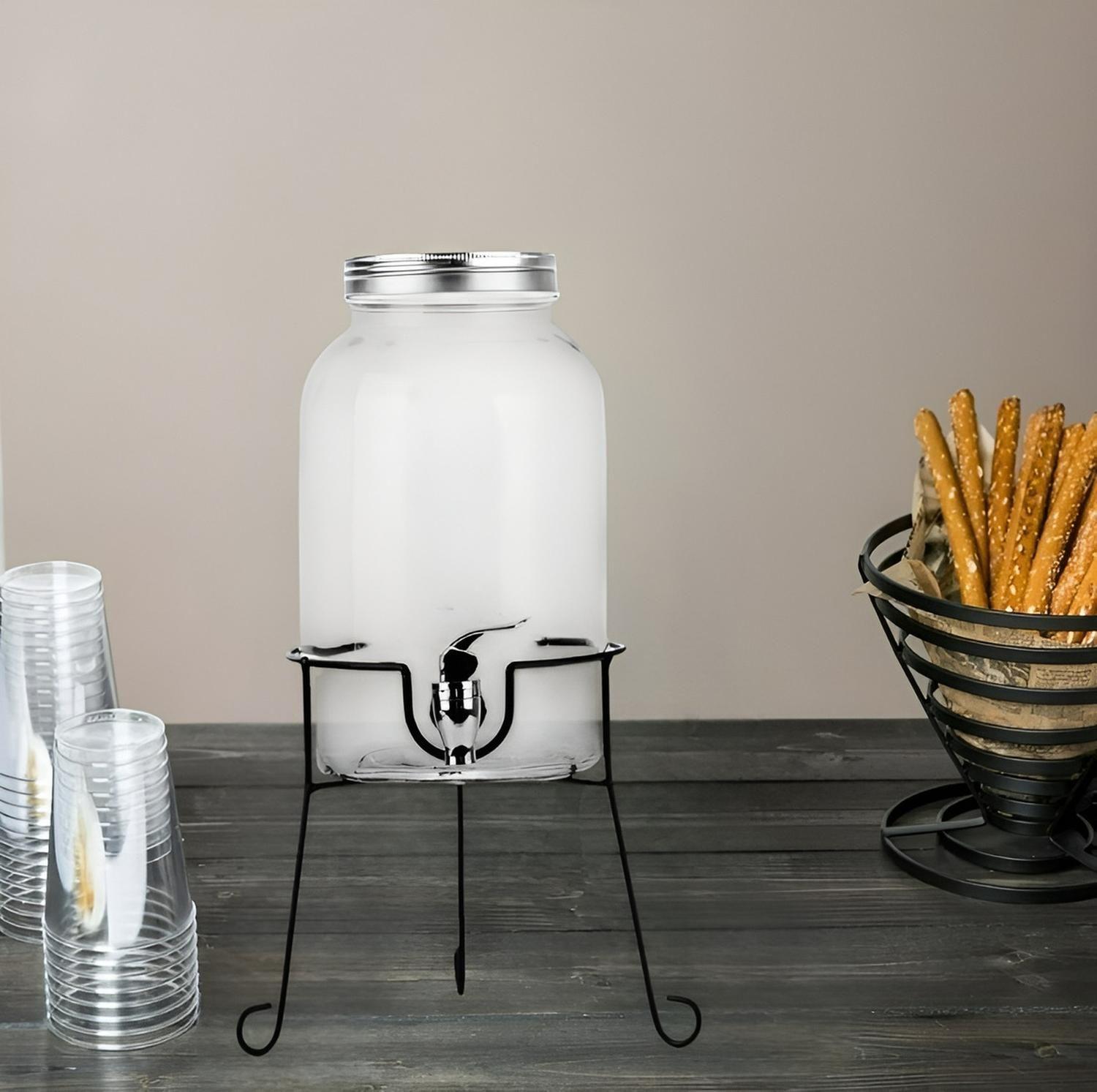 Jarro De Vidrio Dispensador De Bebidas Con Atril Jarros 4l-5