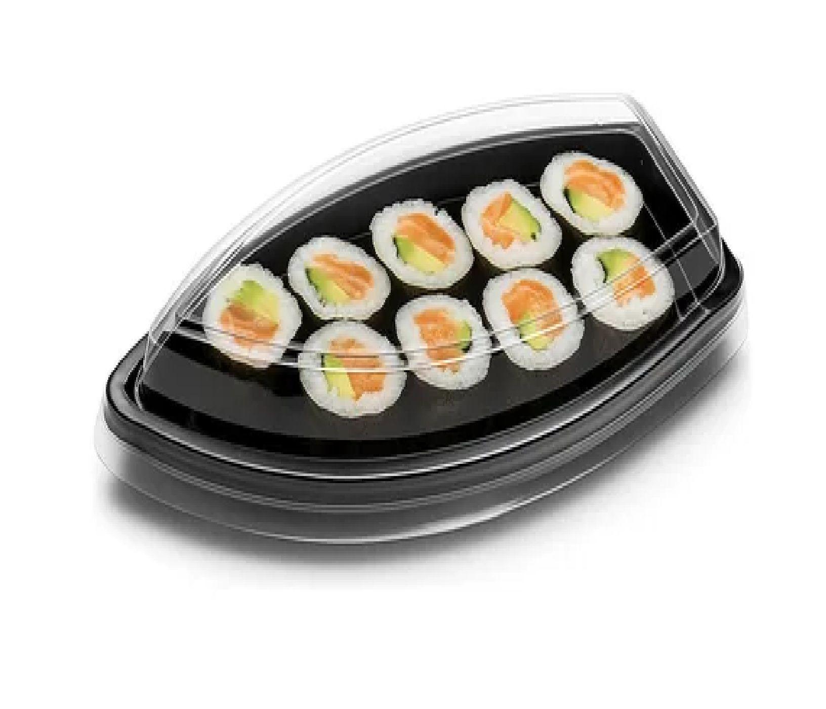 100 Envases Barcos De Sushi Bandeja C/tapa Barco Para Sushi-0