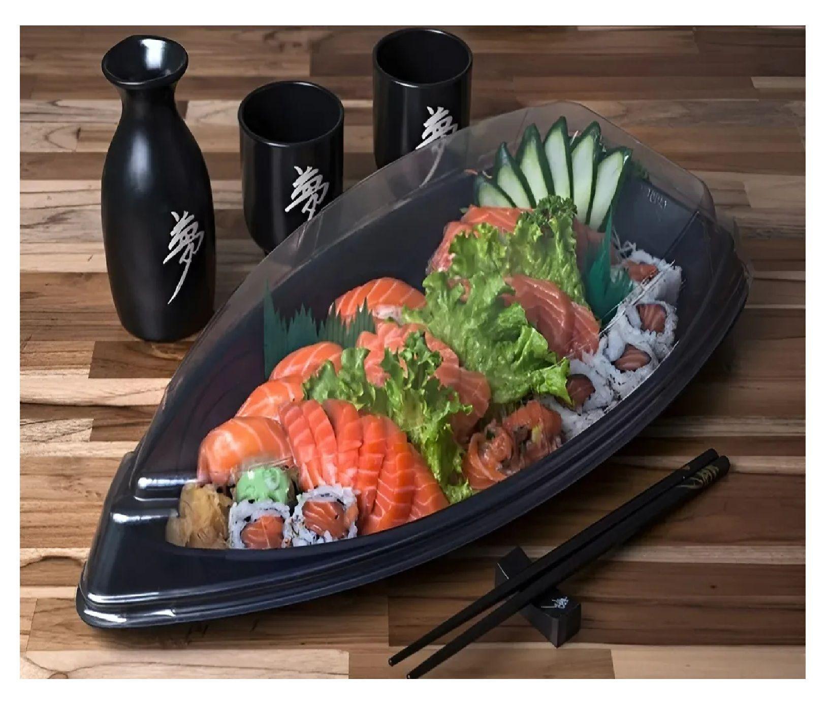 100 Envases Barcos De Sushi Bandeja C/tapa Barco Para Sushi-1