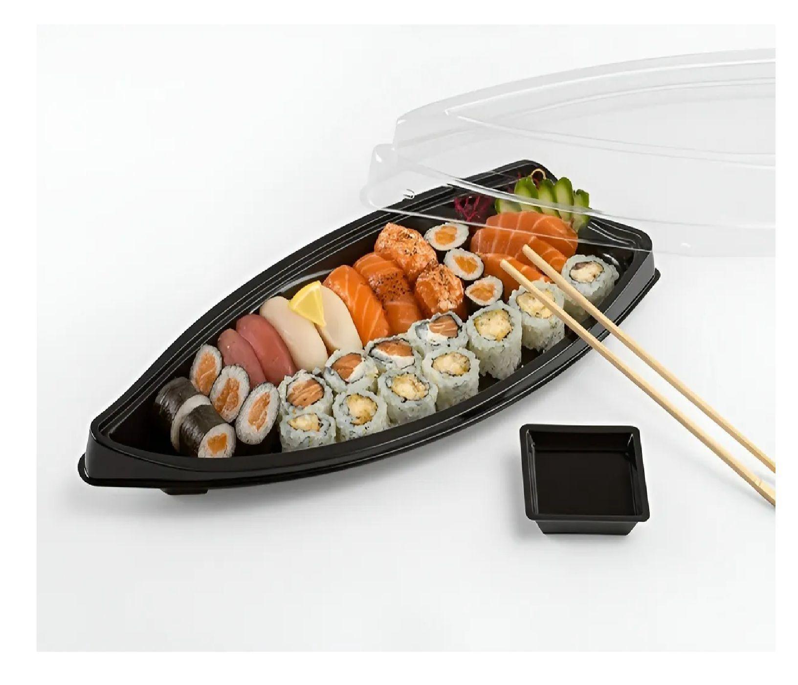 100 Envases Barcos De Sushi Bandeja C/tapa Barco Para Sushi-3