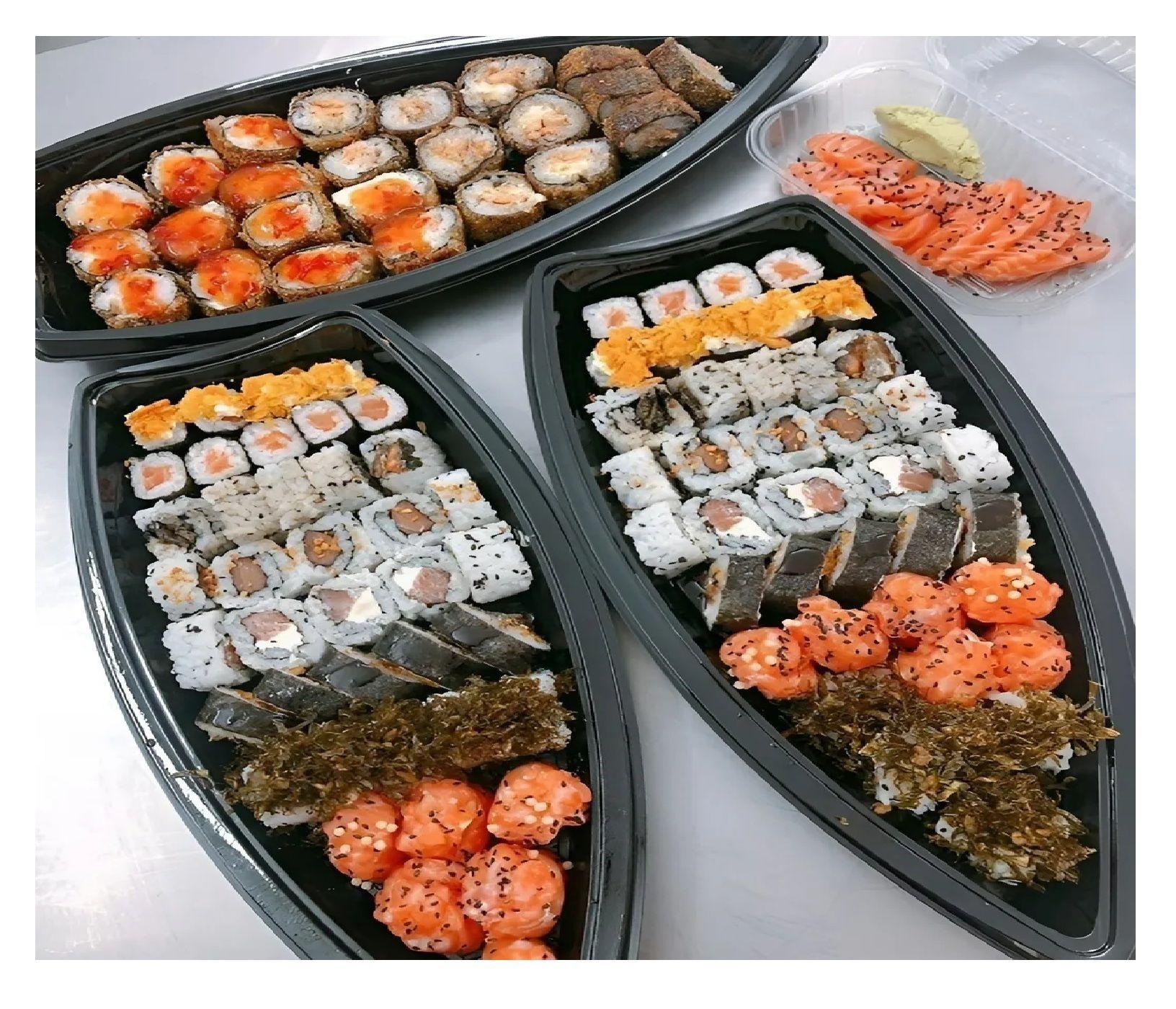 100 Envases Barcos De Sushi Bandeja C/tapa Barco Para Sushi-4