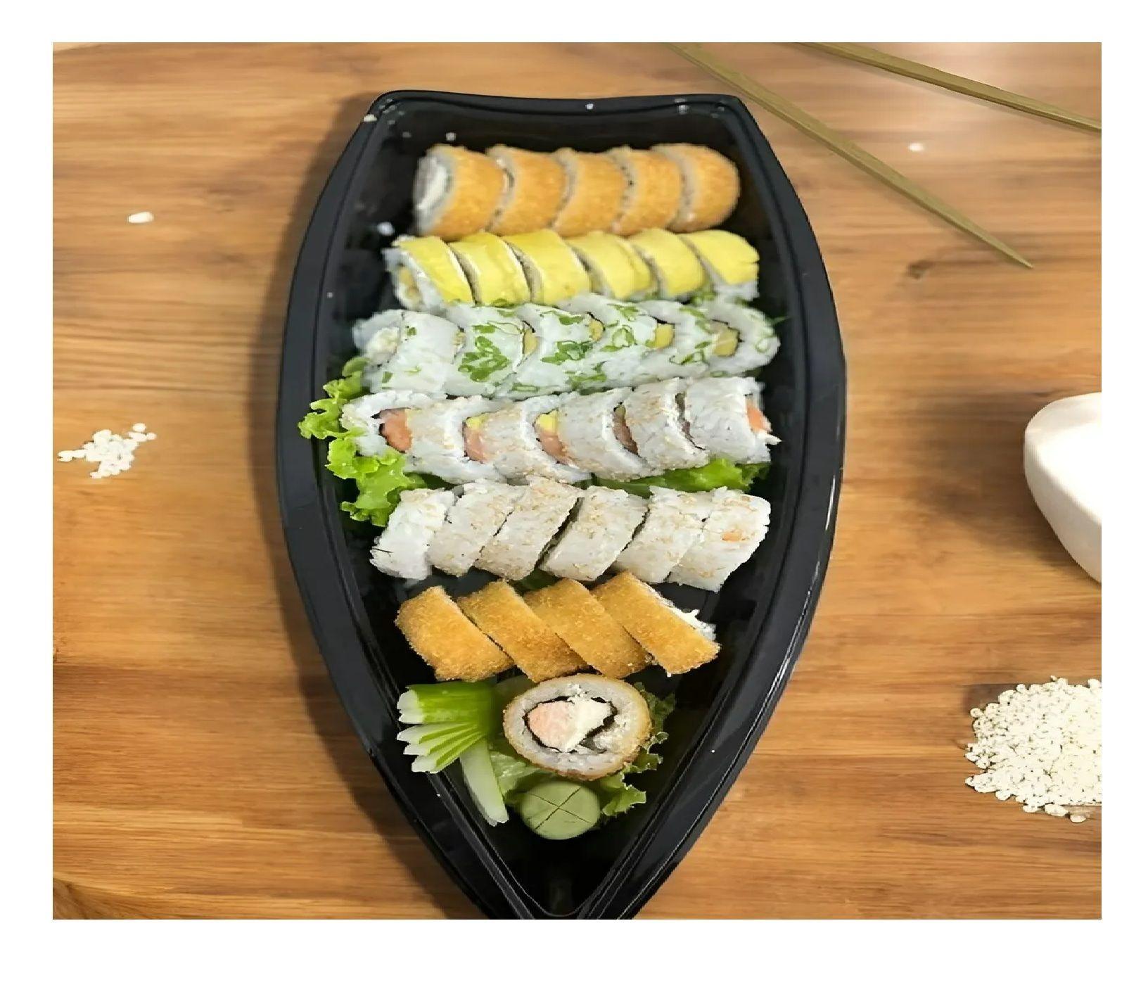 100 Envases Barcos De Sushi Bandeja C/tapa Barco Para Sushi-7