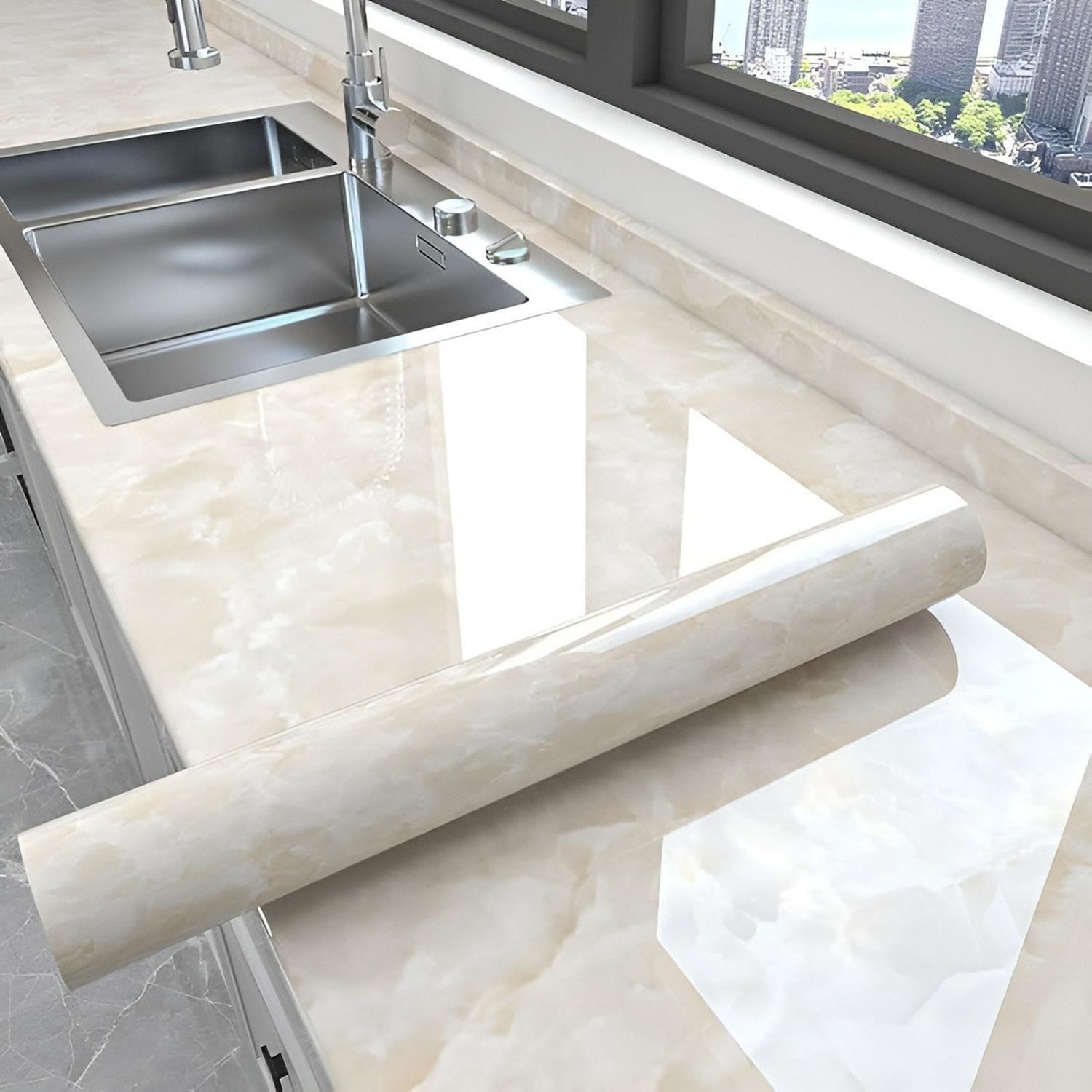 2 Papel Para Pared Papel Mural Pvc Autoadhesivo Marmol 10mts Beige-1