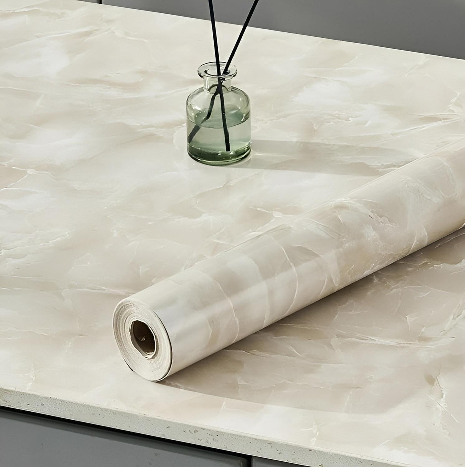 2 Papel Para Pared Papel Mural Pvc Autoadhesivo Marmol 10mts Beige-5