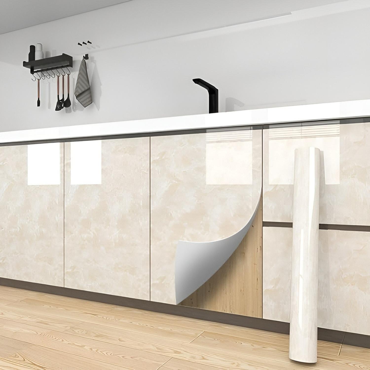 2 Papel Para Pared Papel Mural Pvc Autoadhesivo Marmol 10mts Beige-9