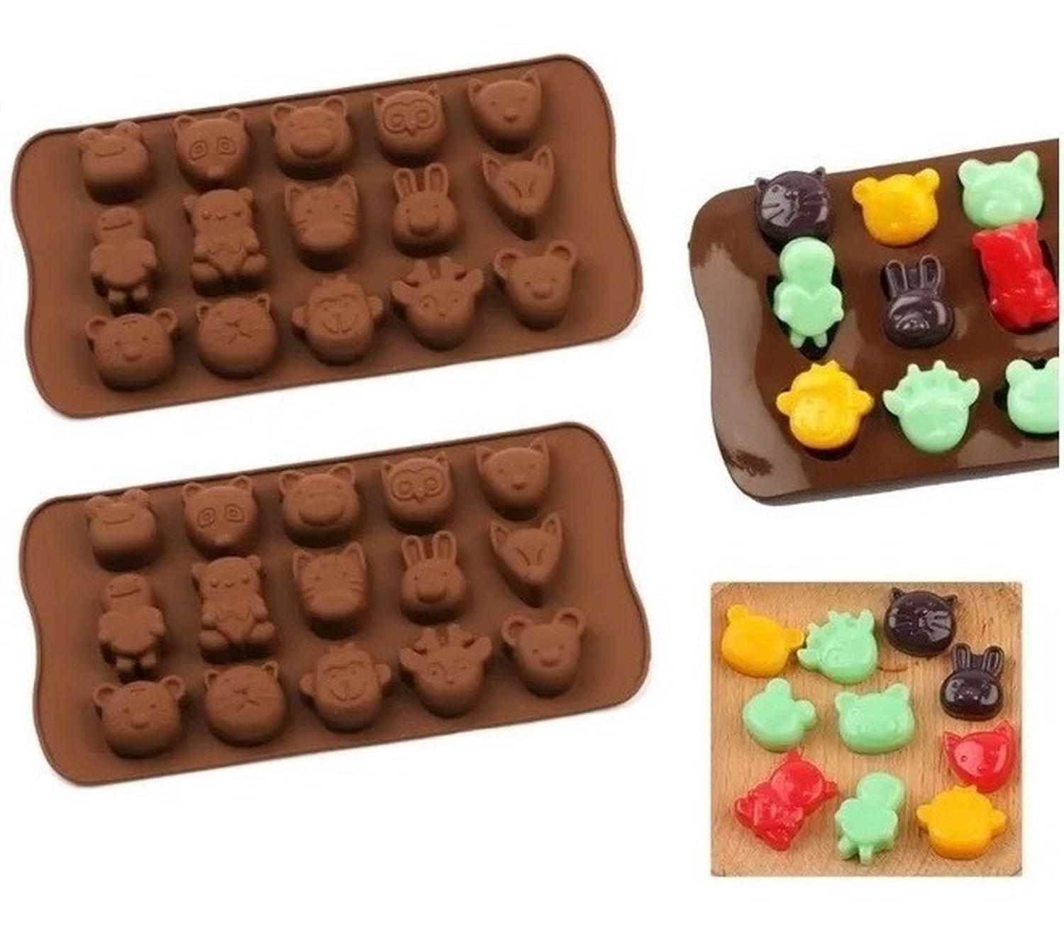2 Moldes De Chocolate Molde De Silicona Animalitos Marrron Marrón-3