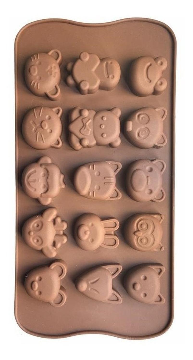 2 Moldes De Chocolate Molde De Silicona Animalitos Marrron Marrón-5