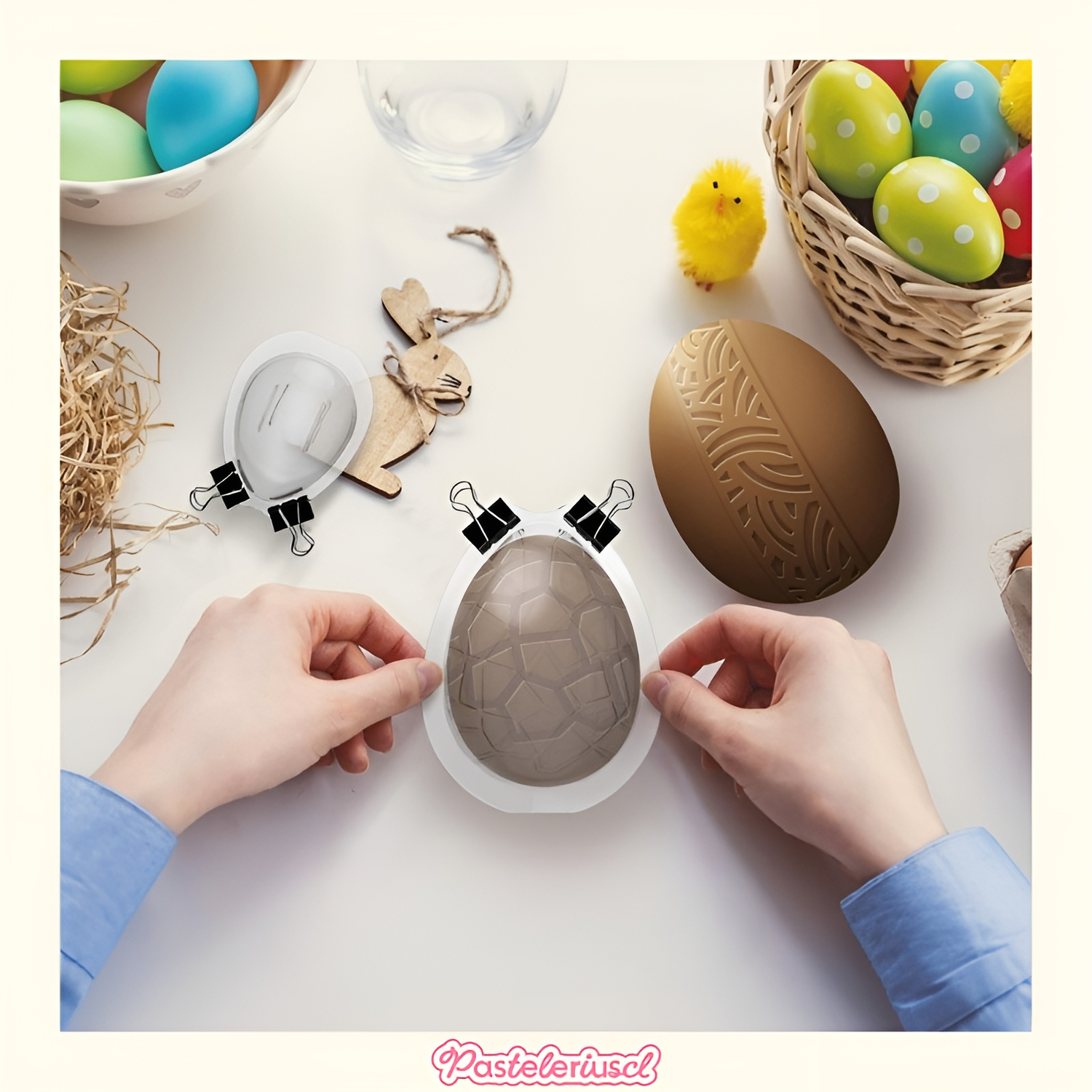 3 moldes para huevos de Pascua y chocolate 3D molde patrón de huevo grande craquelado policarbonato -3