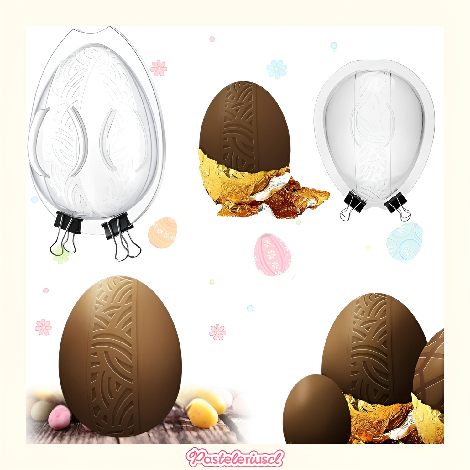 3 moldes para huevos de Pascua y chocolate 3D molde patrón de huevo grande craquelado policarbonato -8