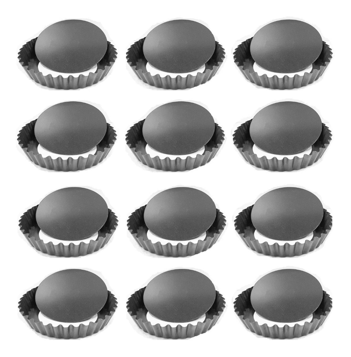 Pack X12 Moldes Tartaleta Desmontable Tarta Individual 12cm Gris-0