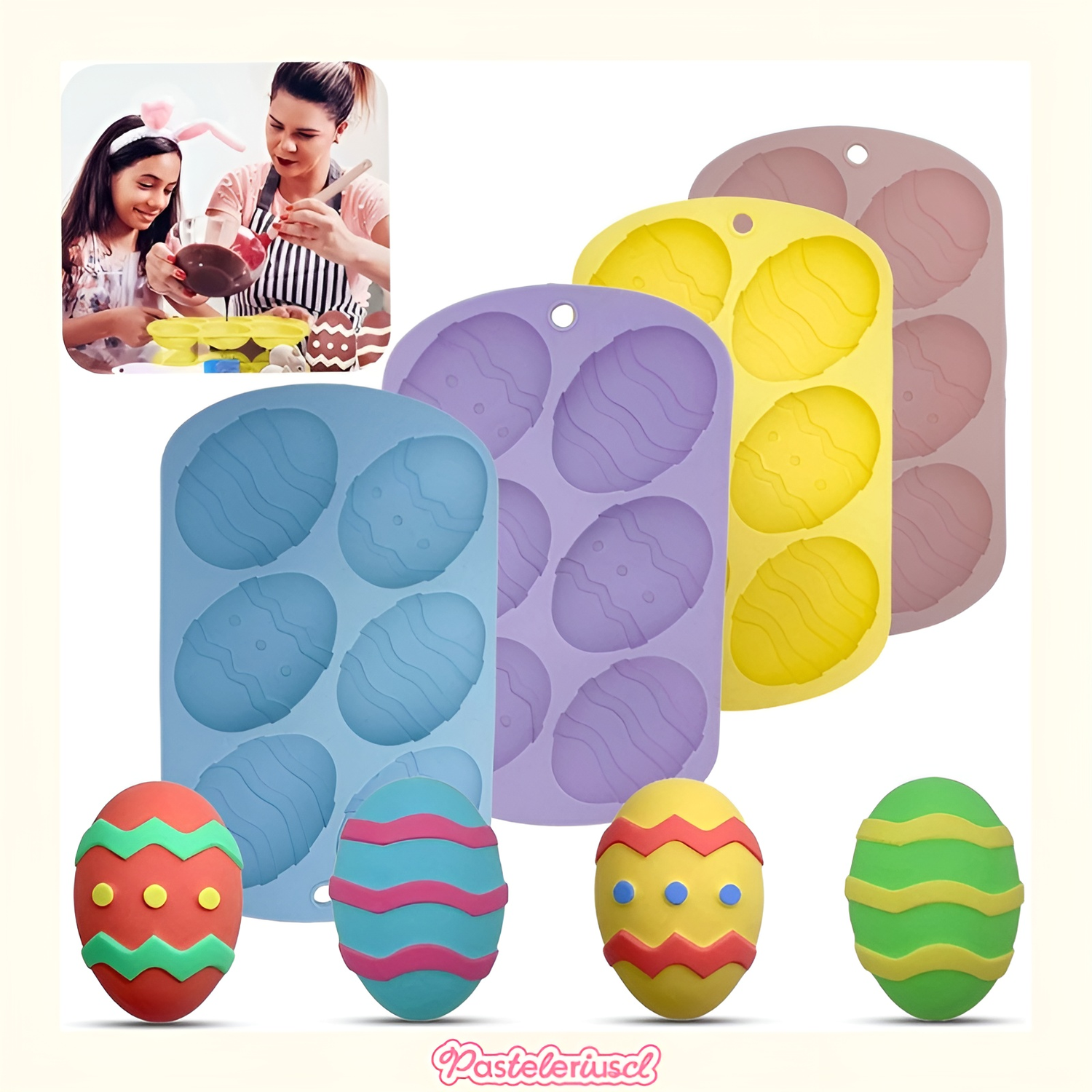 X4 Moldes de silicona para huevos de Pascua 6cav huevos grandes para rellenar-9