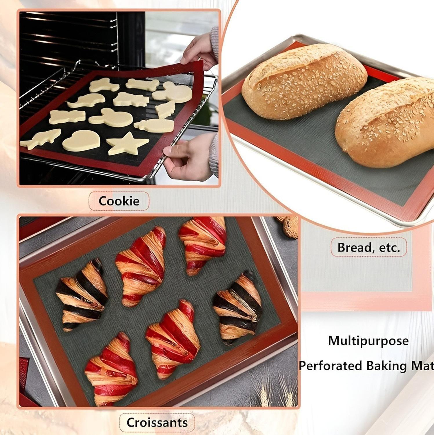 Set 2 Lamina Silicona Tapete Horno Microperforado 60x40cm Negro-5