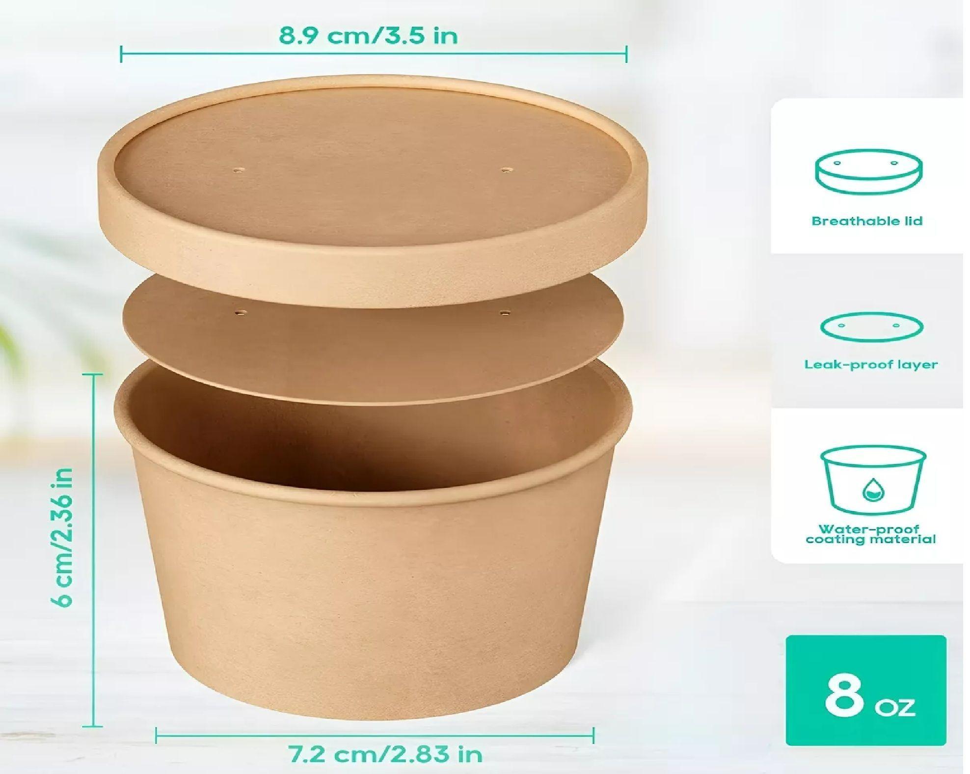 25 Pote Helado Contenedor De Alimentos Pote Kraft C/tapa 8oz-2