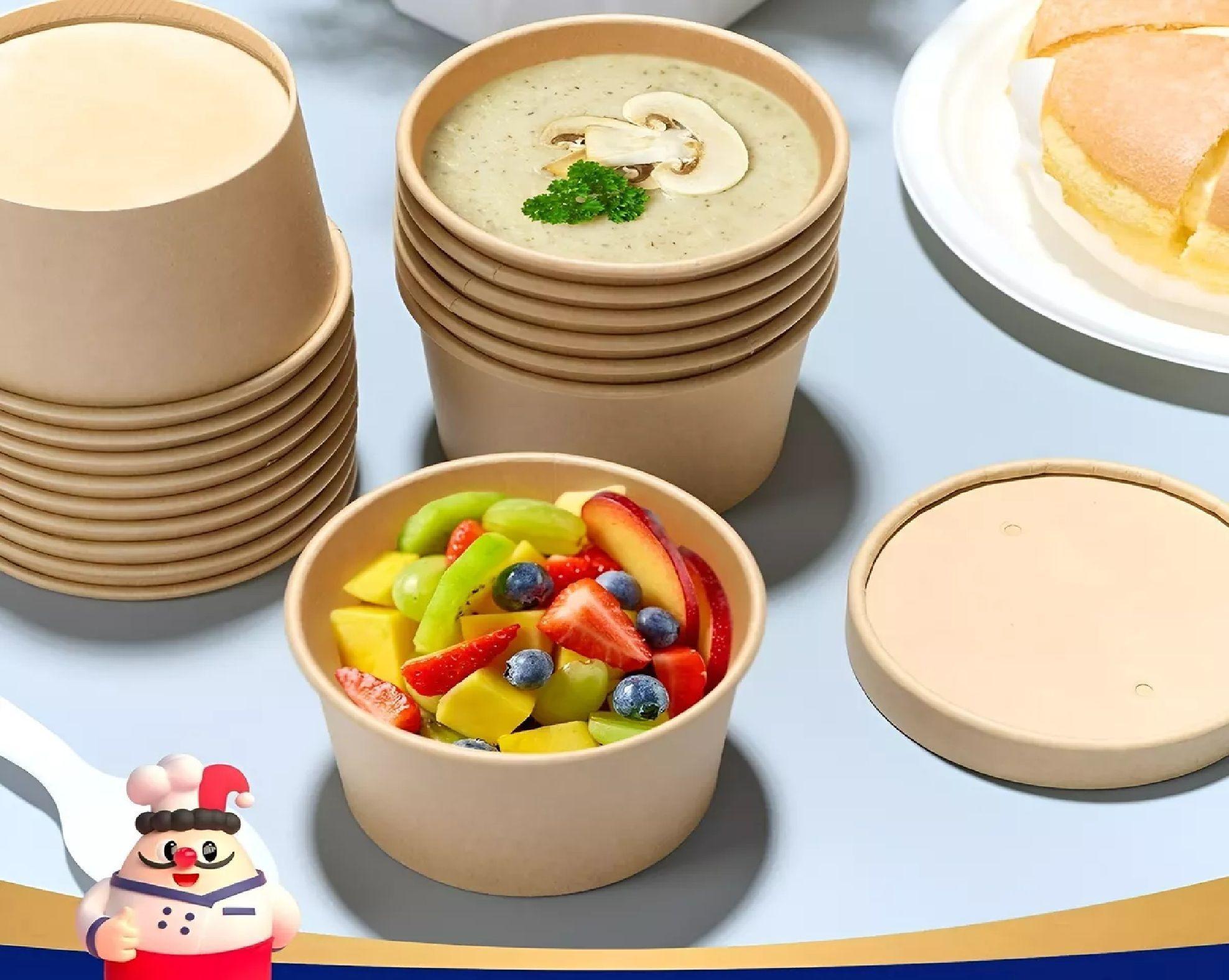 25 Pote Helado Contenedor De Alimentos Pote Kraft C/tapa 8oz-4