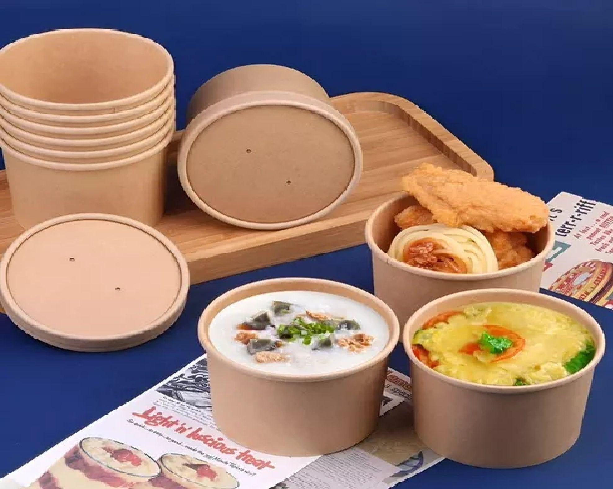 25 Pote Helado Contenedor De Alimentos Pote Kraft C/tapa 8oz-7