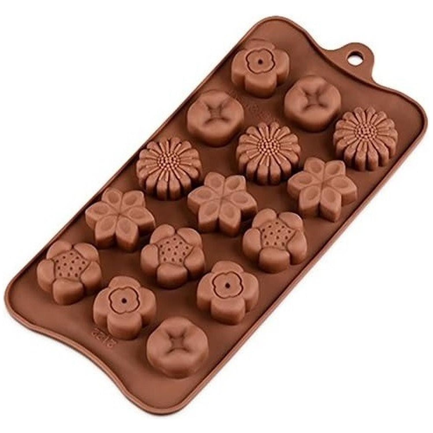 X2 Moldes De Chocolate Moldes Chocolate Silicona 5 Flores N1 Marrón-3