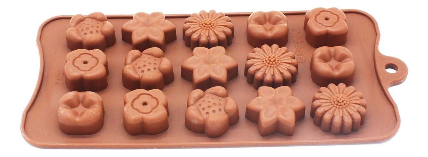 X2 Moldes De Chocolate Moldes Chocolate Silicona 5 Flores N1 Marrón-6