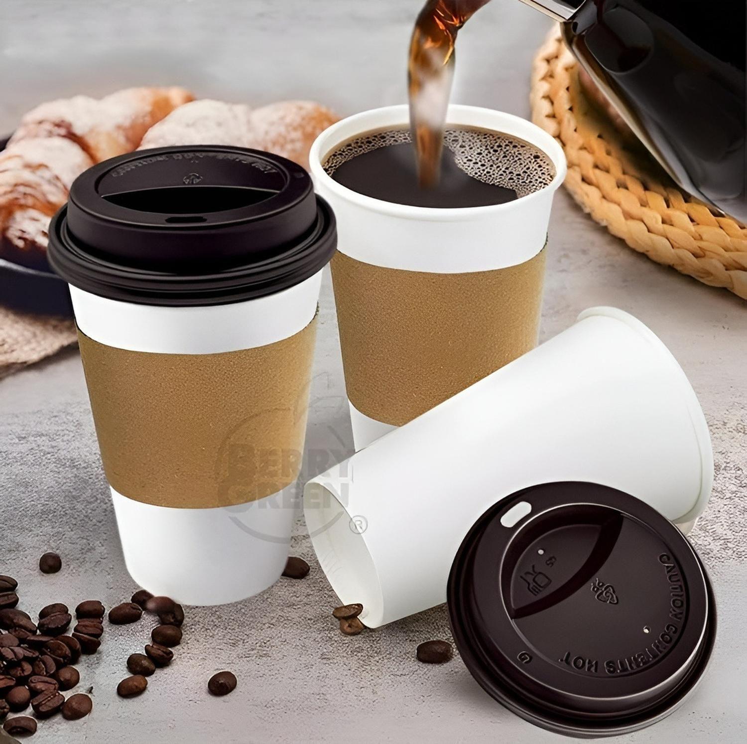 Vaso Cafe Polipapel Vaso Kraft Vaso C/tapa+manga 12oz 100und Blanco / Vaso 12oz-7