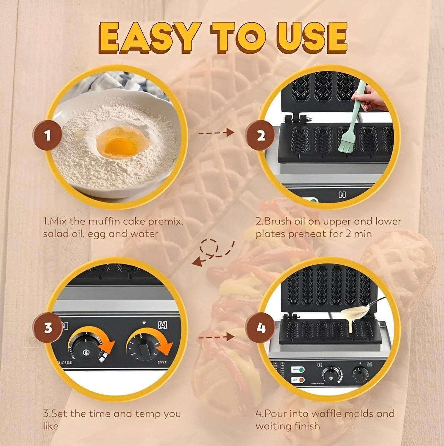 Wafleras Con Formas Hot Dog Maker Maquina Para Waffles 1550w-4