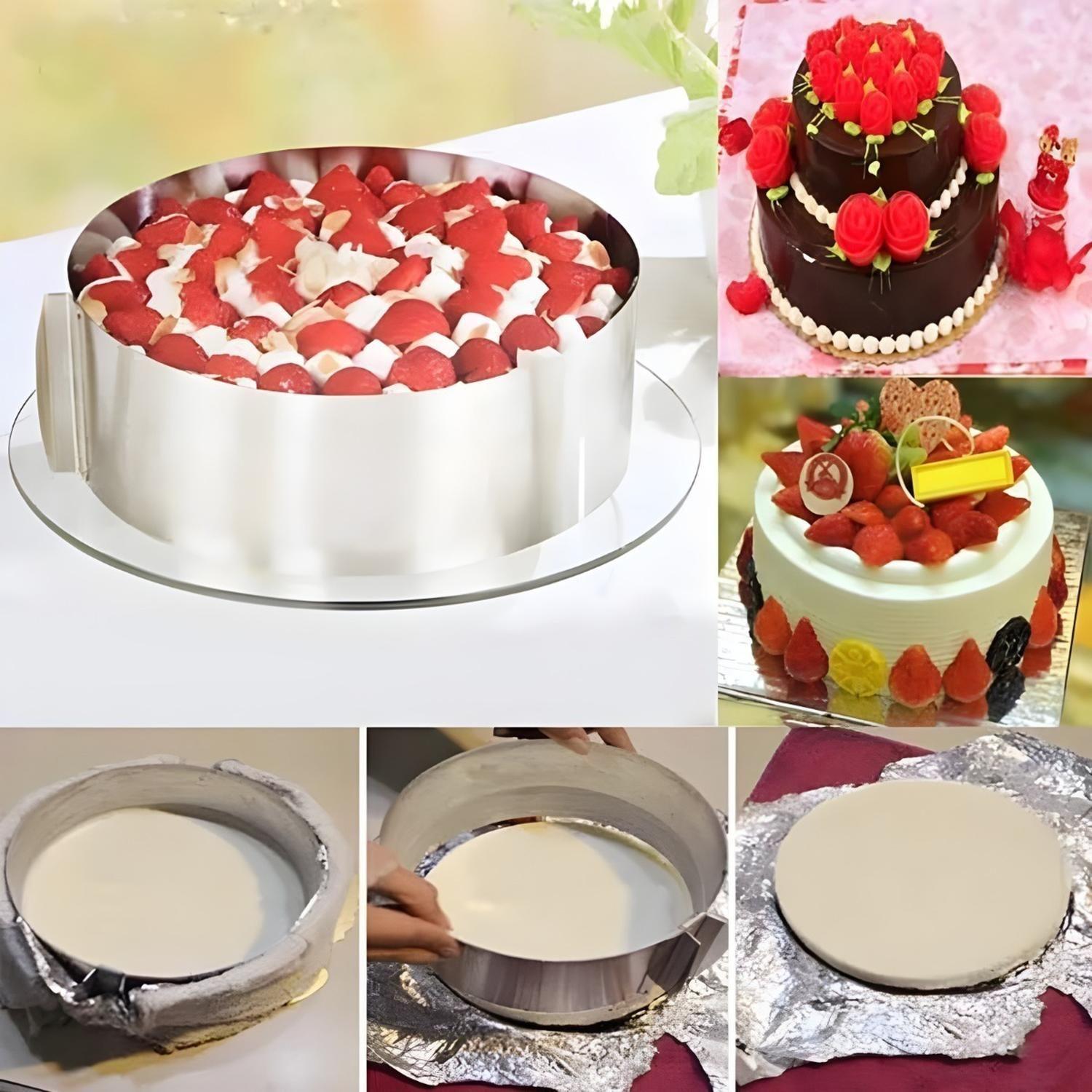 X2 Molde De Torta Molde Para Torta Anillo Redondo Ajustable Plateado-3