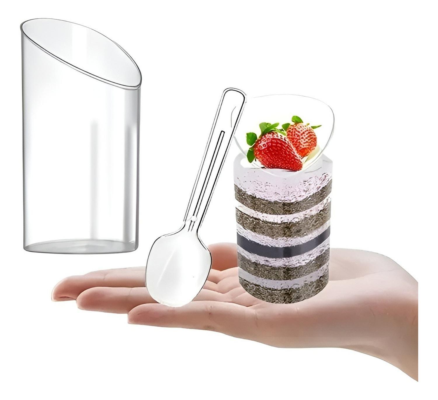 X200 Vasos Postres 60ml + 250 Cucharas Postres Desechables Vasos Para Postres Vaso Angulo 60ml Vasos-4
