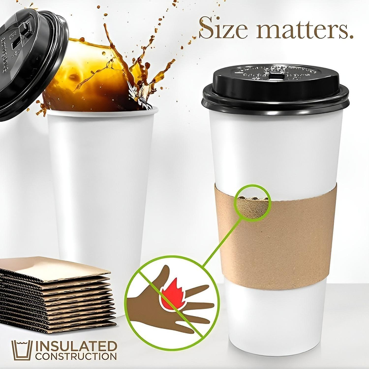 Vaso Cafe Polipapel Vasos Kraft Vaso C/tapa+manga 16oz 50und-3