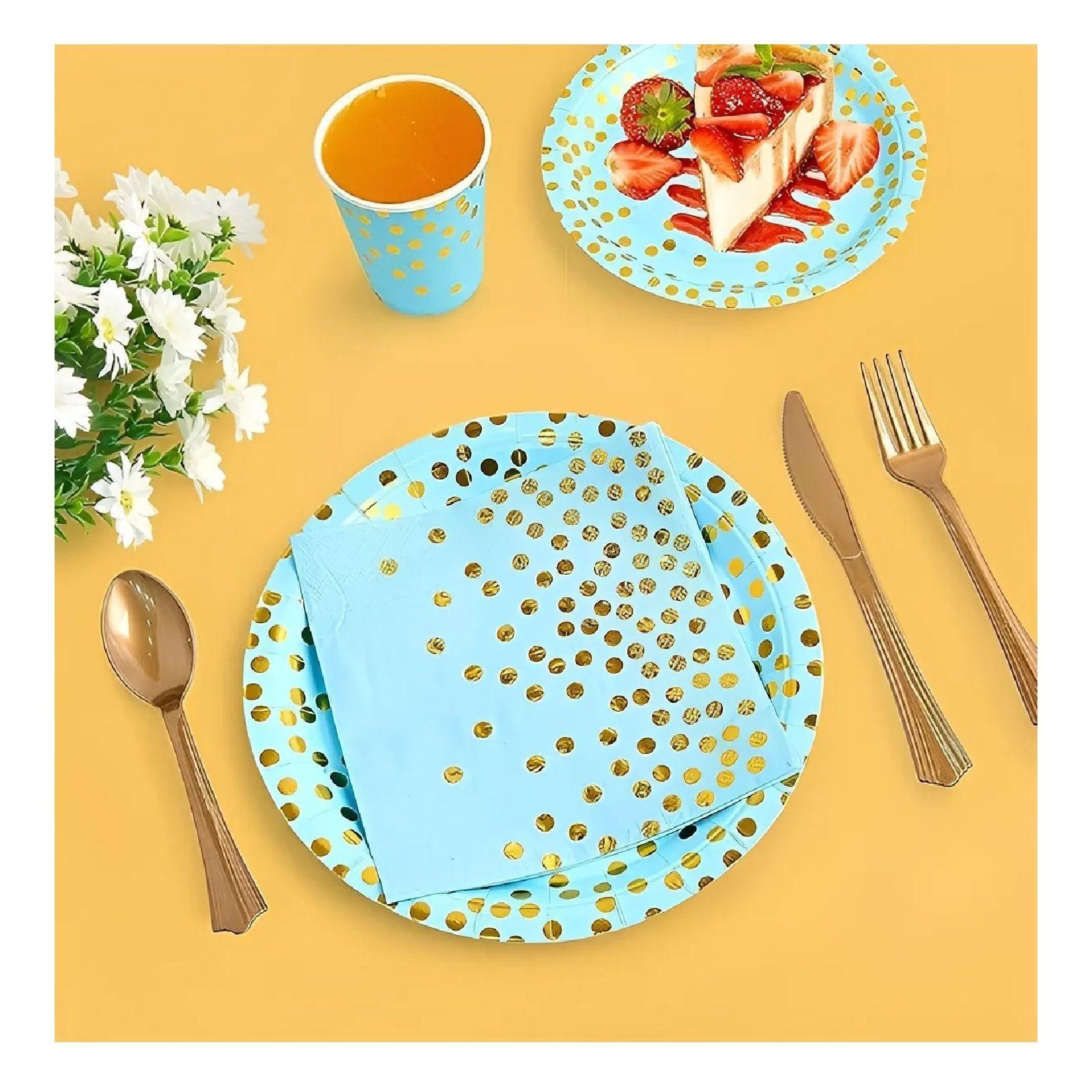 X20 Vajilla De Cumpleaños Servilleta Vaso Platos Desechables celeste -3