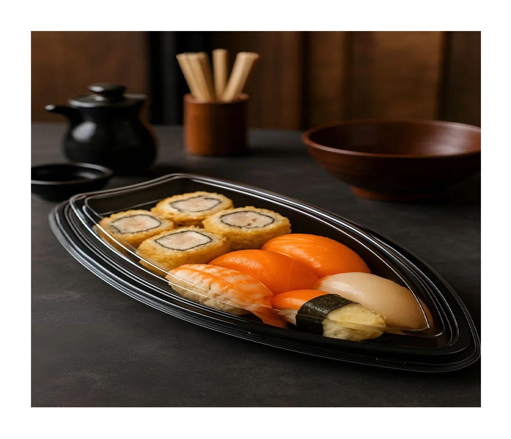 Pack X40 Envases Para Sushi Barco Desechables Botes 47cm-3