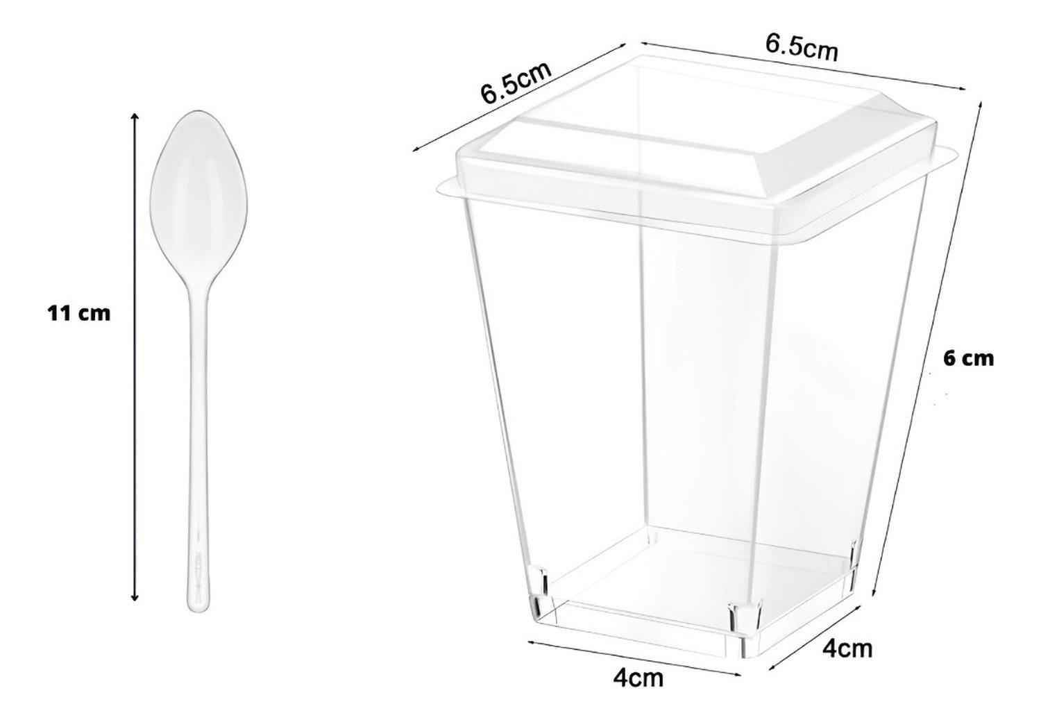 50 Set De Vasos Shot Postres Con Tapa 50 Cucharas Acrílico Transparente 046-2