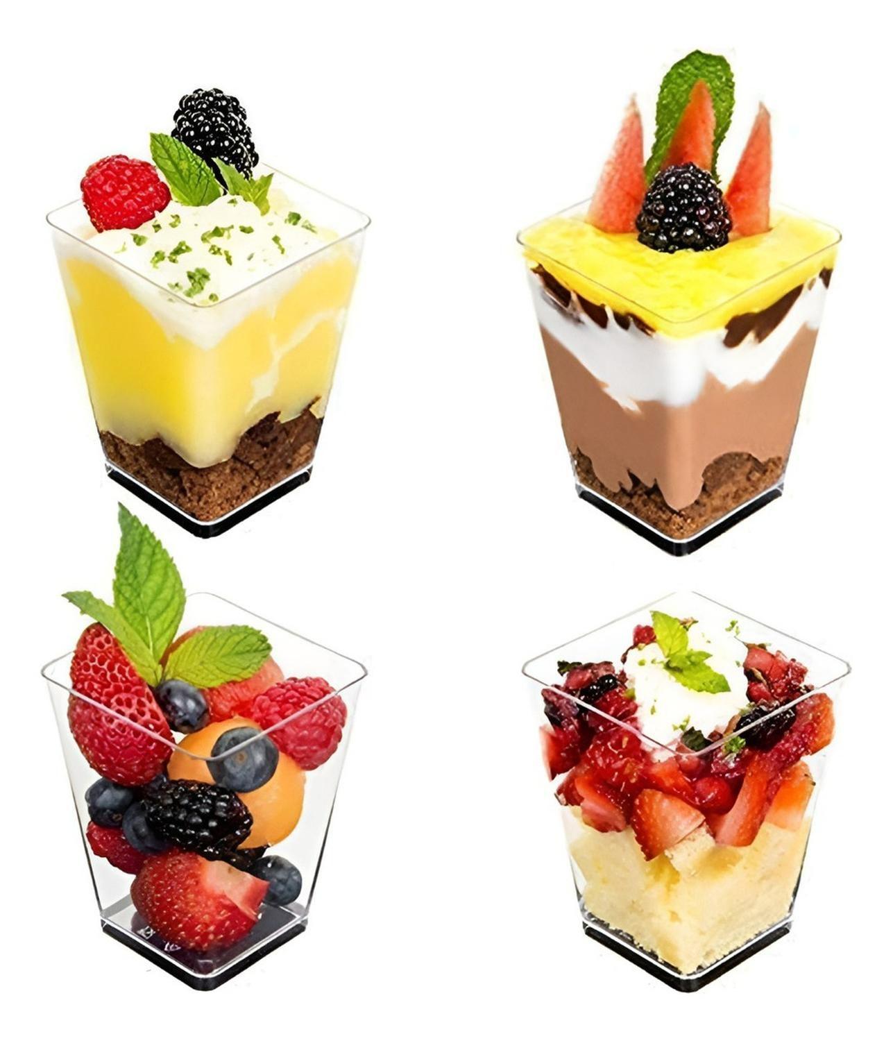 50 Set De Vasos Shot Postres Con Tapa 50 Cucharas Acrílico Transparente 046-4