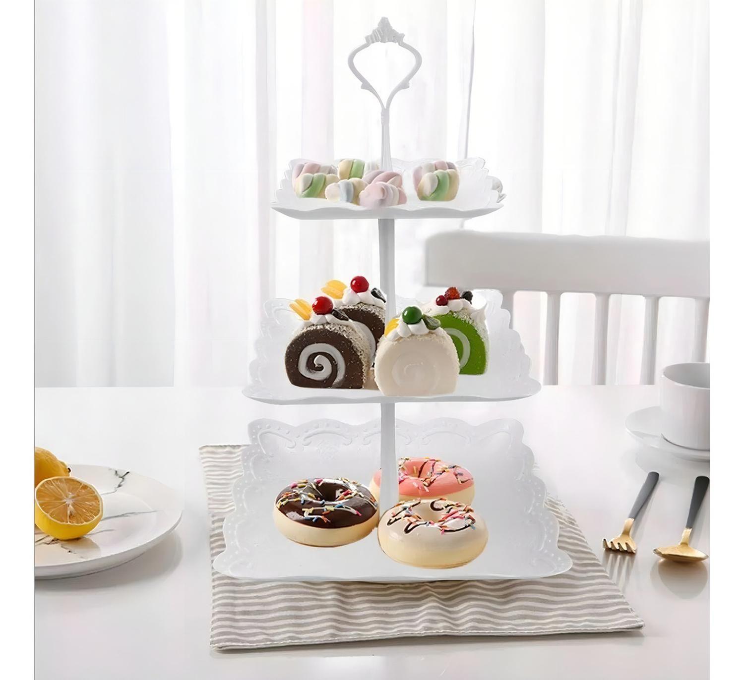 Torre Porta Torta Porta Cupcakes Diseño 3niv Blanco Cuadrado-1