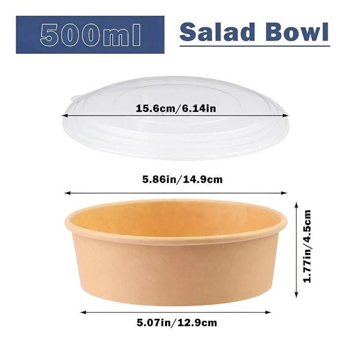 Pack X200 Bowls Plastico Bowl Con Tapa Polipapel Kraft 500cc Beige -2