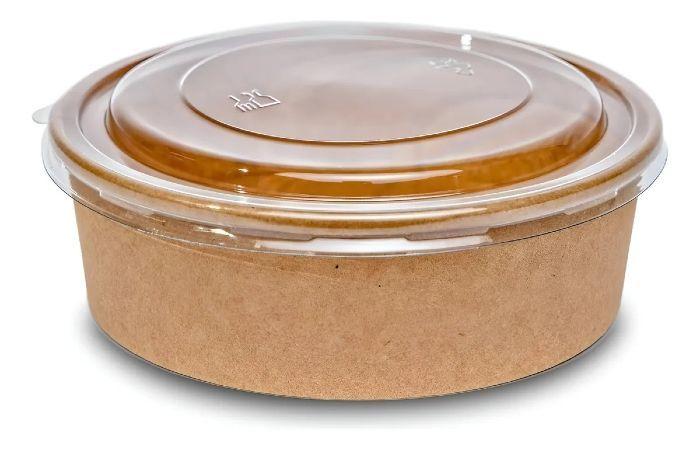 Pack X200 Bowls Plastico Bowl Con Tapa Polipapel Kraft 500cc Beige -3