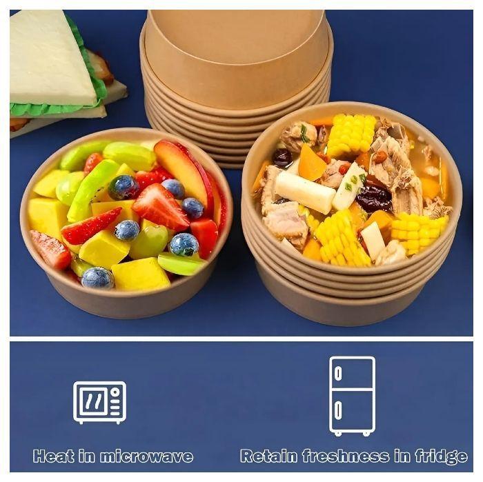 Pack X200 Bowls Plastico Bowl Con Tapa Polipapel Kraft 500cc Beige -4