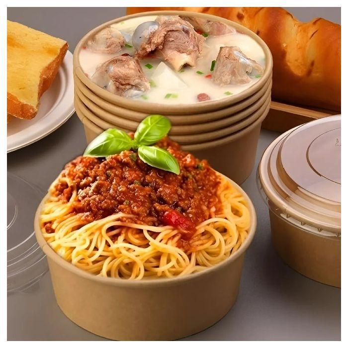 Pack X200 Bowls Plastico Bowl Con Tapa Polipapel Kraft 500cc Beige -5