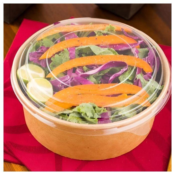 Pack X200 Bowls Plastico Bowl Con Tapa Polipapel Kraft 500cc Beige -6