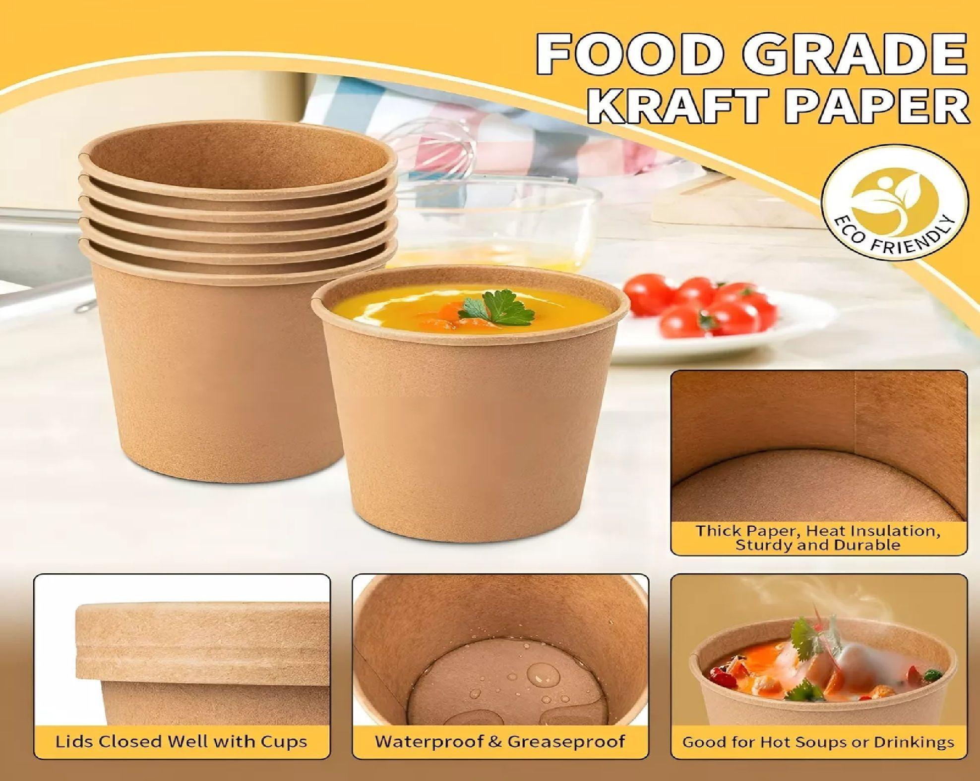 X100 Pote Kraft Contenedor De Alimentos Potes C/tapa 26oz-7