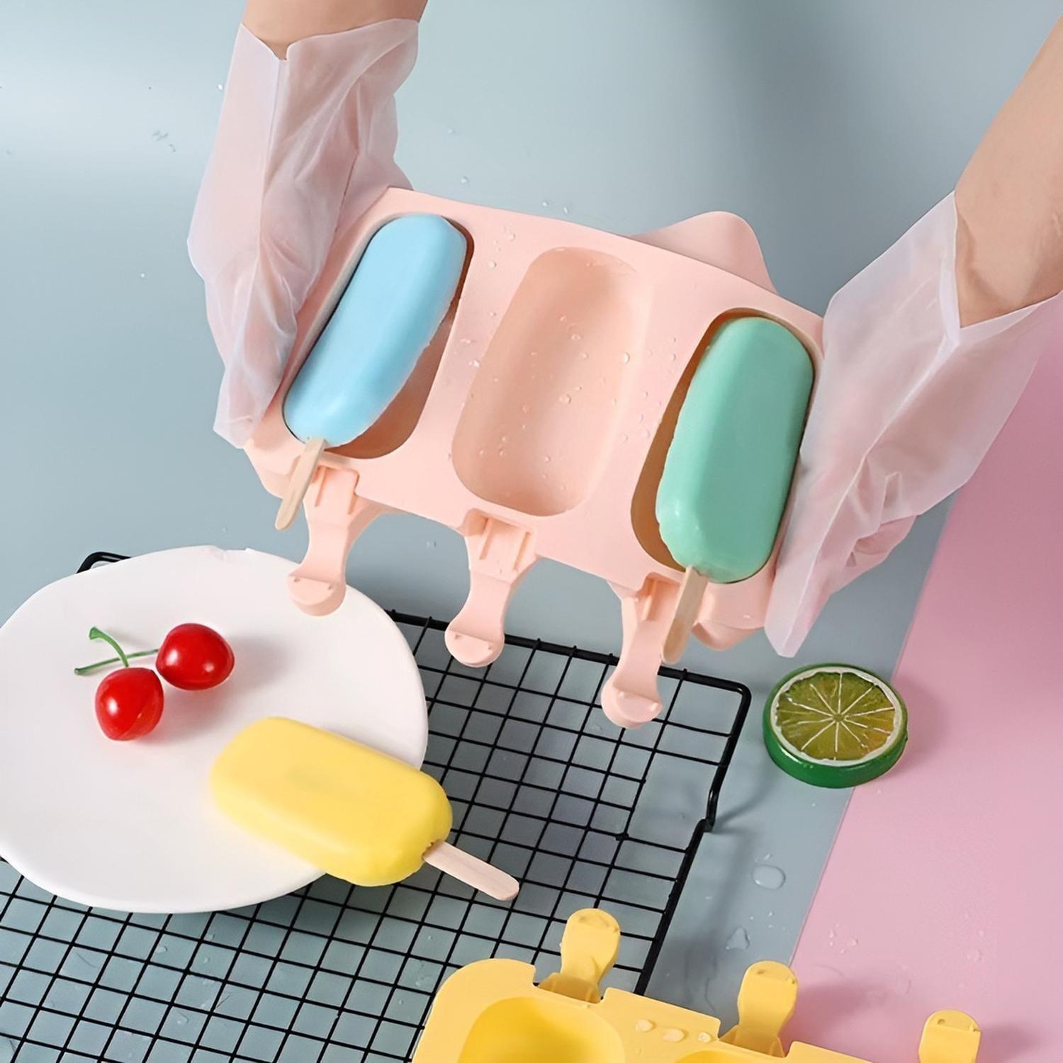 [MULT-110139] Moldes De Silicona Para Helados Molde Paletas Helado 3 Cavid Multicolor-3