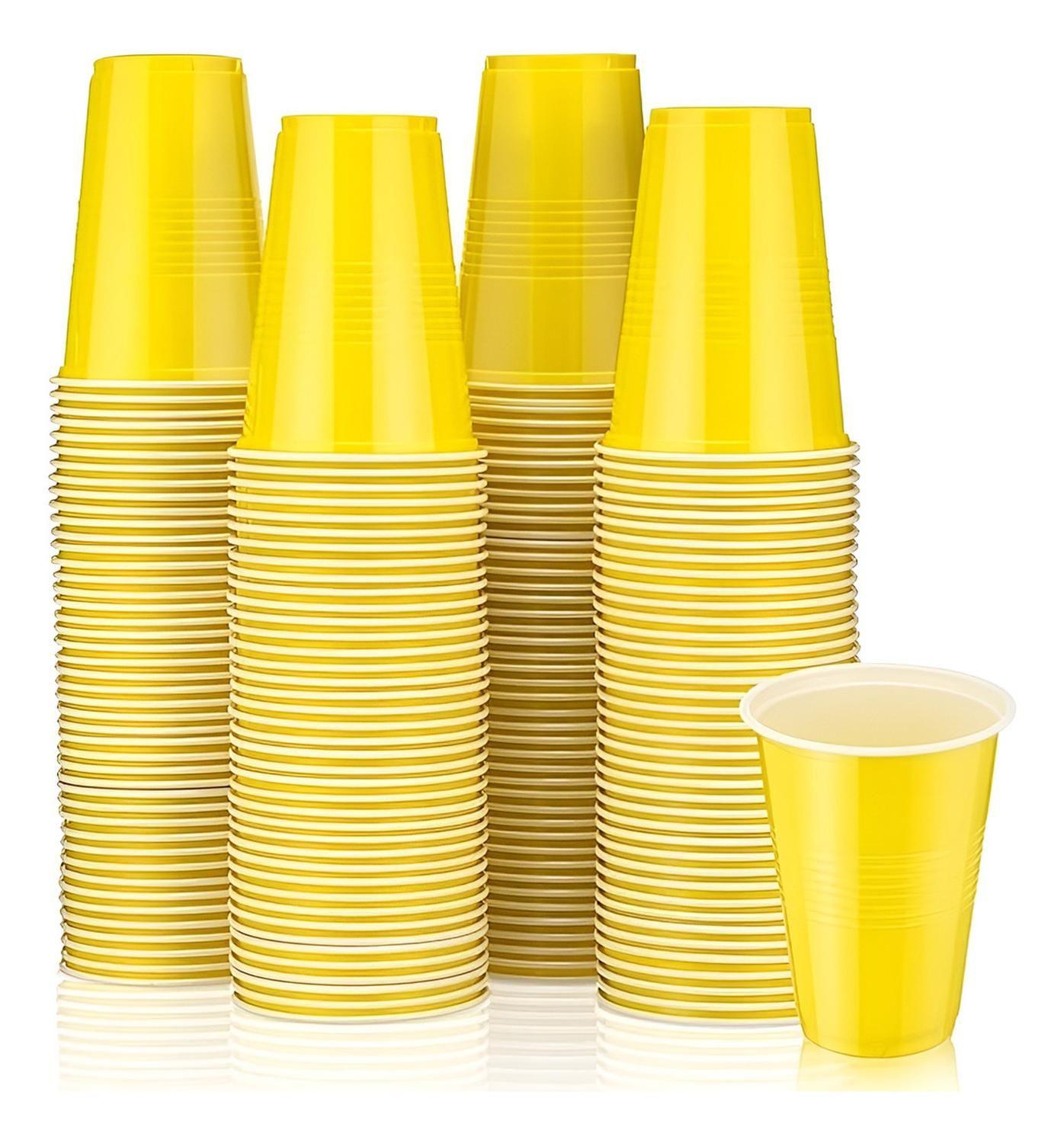 200 Vasos Plasticos Desechables Fiestas Vasos Plastico 500ml Color Amarillos-0