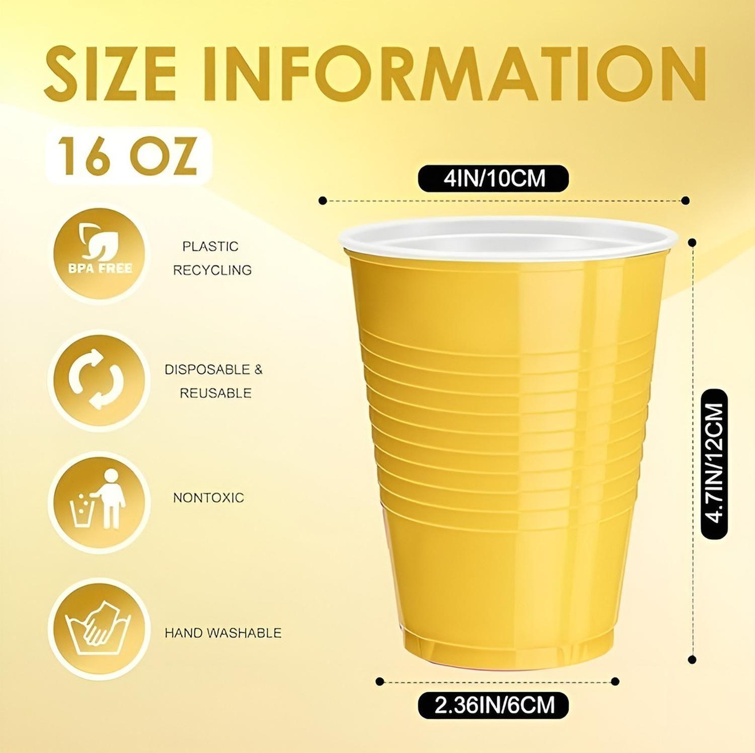 200 Vasos Plasticos Desechables Fiestas Vasos Plastico 500ml Color Amarillos-2