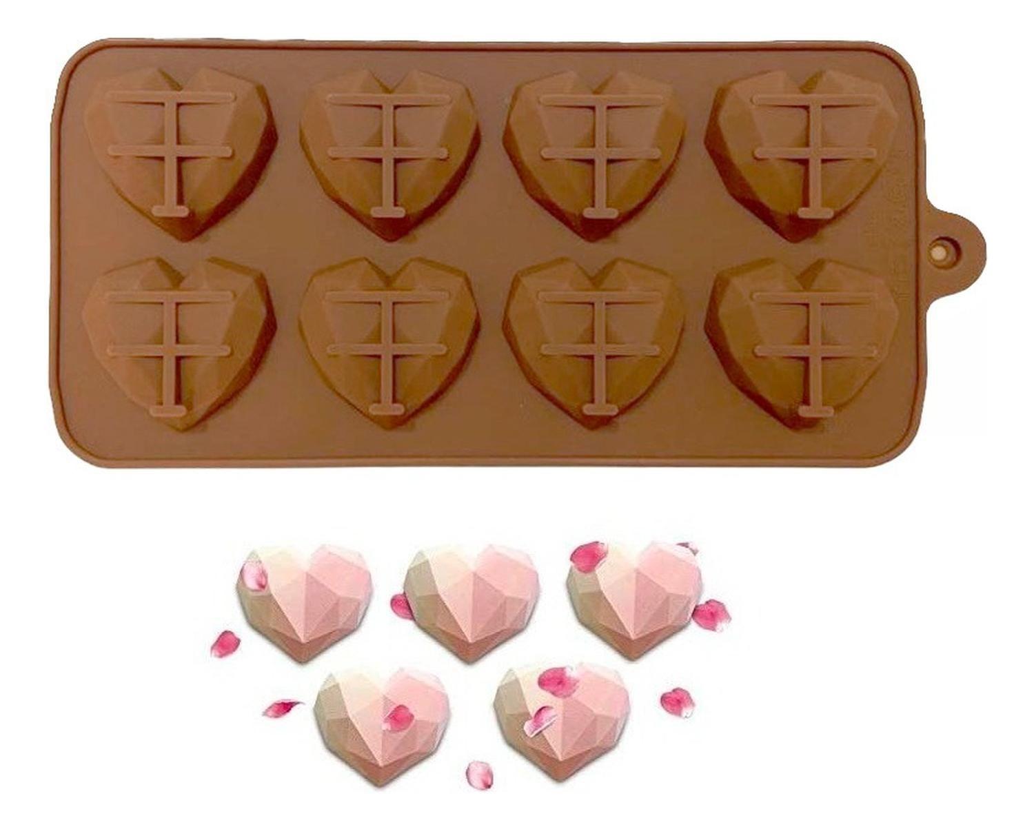 X2 Molde Mini Corazon Diamante Mini Corazón Geometrico 8 Marrón-7