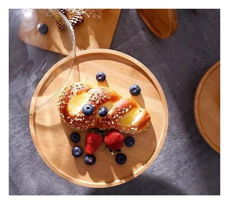 Base Para Torta Tabla De Cortar Quesos Soporte De Bambu 25cm-3